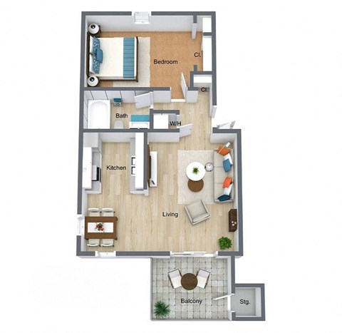 Azalea 1 Bed 1 Bath Floorplan at The Preserve at Pine Valley Apartments, Wilmington, North Carolina